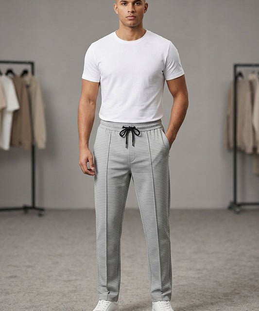 Men’s Pinstripe Drawstring Trousers – Relaxed Fit - LWR-0688 Grey Stripe
