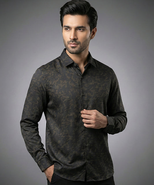 Men's Casual Shirt - Texture Black Shc-1972 Strech Fabric (ORG)