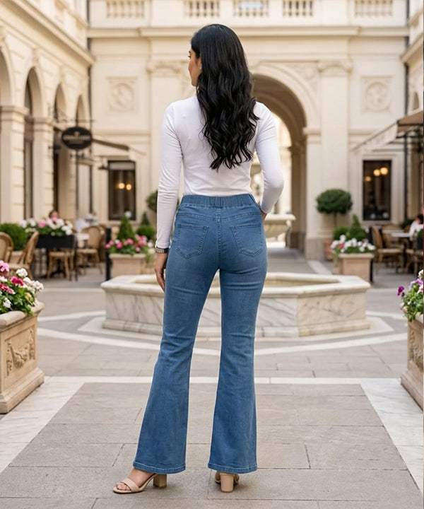 HR Clothing Women's Bell Bottom Denim Jeans-LJP-0084–Blue