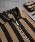 MEN'S T-SHIRT COLLAR BROWN STRIPE Old Money TSH-7160