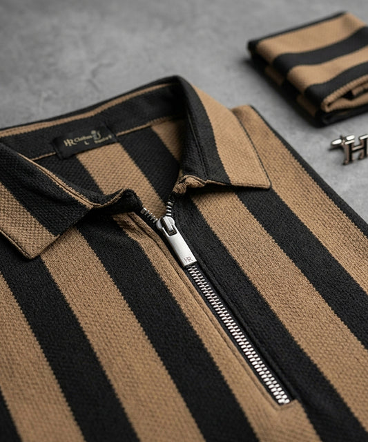 MEN'S T-SHIRT COLLAR BROWN STRIPE TSH-7160