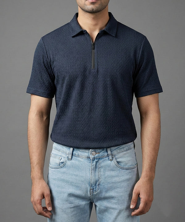 Men's T-Shirt Collar Navy Zip Style Tsh-7021