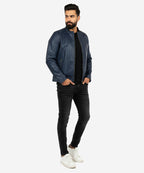 Men's Leather Jacket - Blue Jk-0314