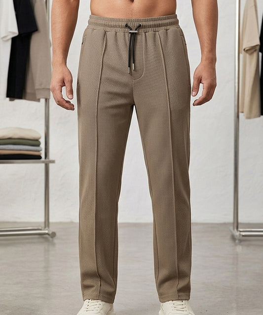 Waffle Knit Elastic Waist Trousers - Coffee Lwr-0694