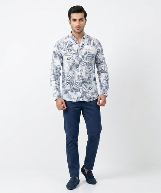 Men's Over Size Casual Shirt - Printed White Shc-1978 ORG