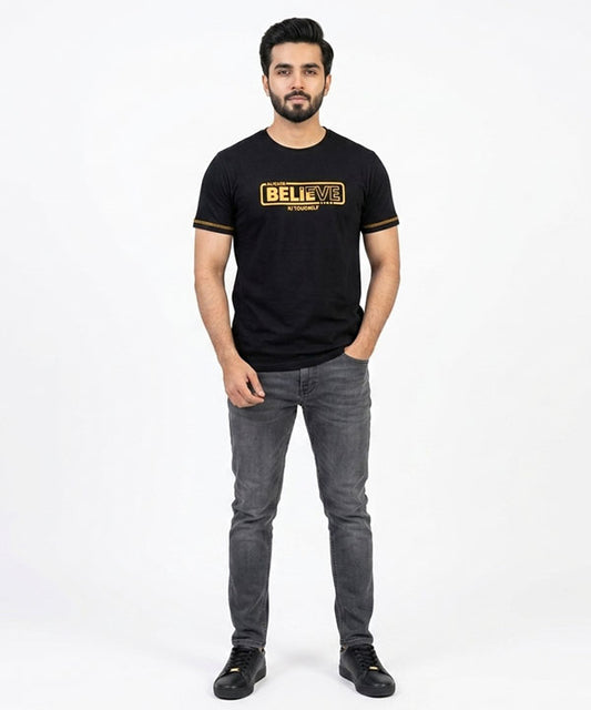 HR Clothing Men’s Printed T-Shirt – Black TSH-5684