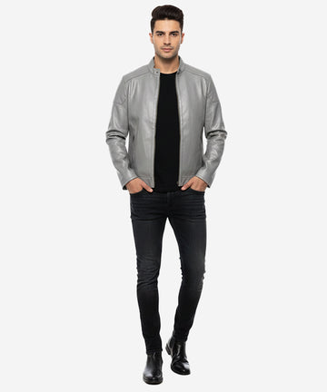 Men's Faux Leather Jacket Jk-0286 Dotted Grey