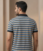 MEN'S T-SHIRT COLLAR BEIGE STRIPE BASIC TSH-5916