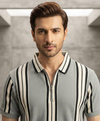 MEN'S T-SHIRT COLLAR GREY STRIPE Old Money TSH-7161
