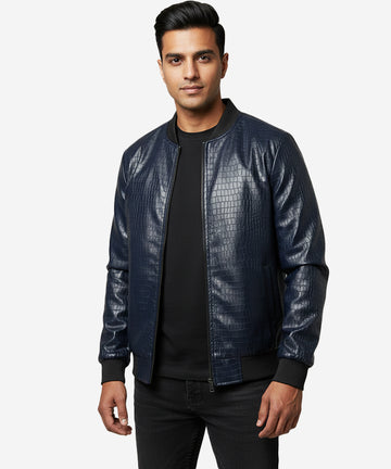 Men's Faux Leather Jacket Jk-0443 Navy