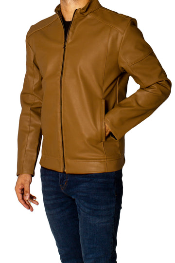 Men's Faux Leather Jacket Jk-0288 Texture Brown