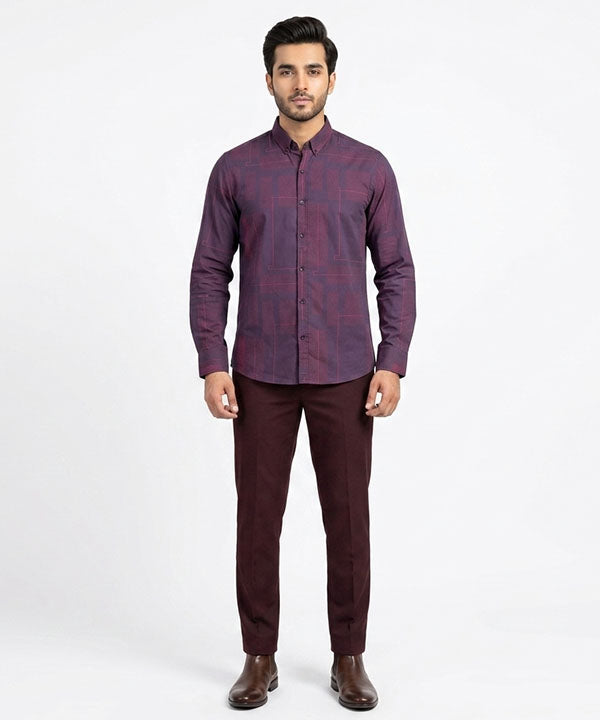 Men's Casual Shirt - Shc-1106 Dotted Maroon