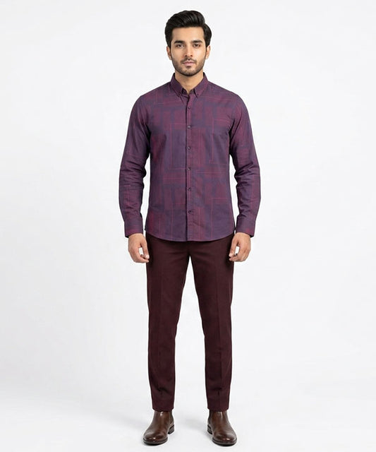 Men's Casual Shirt - Shc-1106 Dotted Maroon