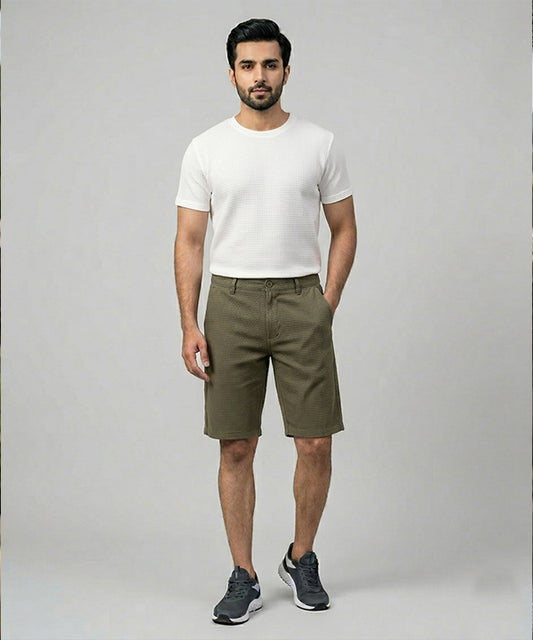 Men’s Summer Cotton Texture Green Shorts- BR-0102