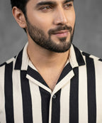 Men's Casual Shirt Half Sleeves - SHC-3069 Black Stripe ( ORG )