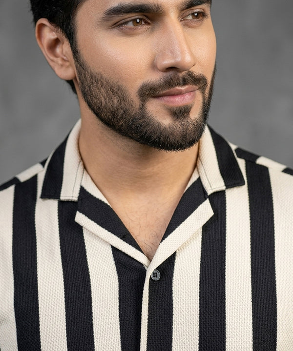 Men's Casual Shirt Half Sleeves - SHC-3069 Black Stripe ( ORG )