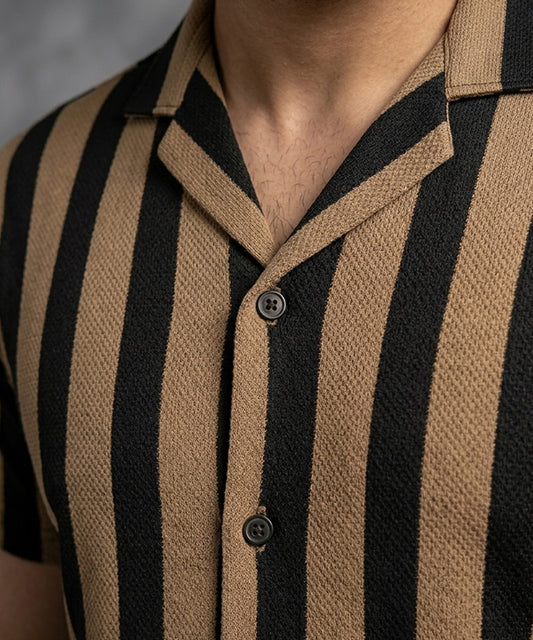 Men's Casual Shirt Half Sleeves - SHC-3069 Brown Stripe ( ORG )
