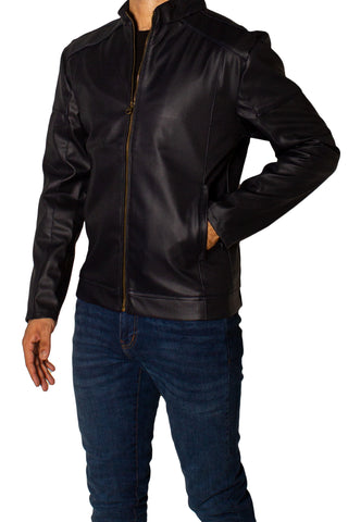 Men's Faux Leather Jacket Jk-0288 Texture Navy