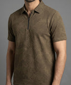 Men's T-Shirt Collar Brown Zip Style Tsh-7024