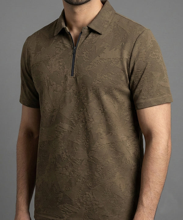 Men's T-Shirt Collar Brown Zip Style Tsh-7024