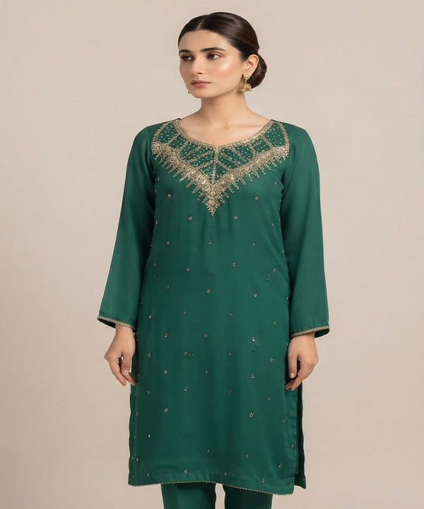 Women's Eastern Sea Green Embroidered 2-Piece Suit 0006