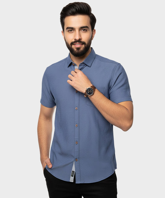 Men's Casual Shirt - Shc-1368 Texture Blue