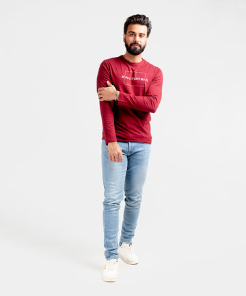 HR Clothing Men's Full Sleeves T-Shirt - Maroon California