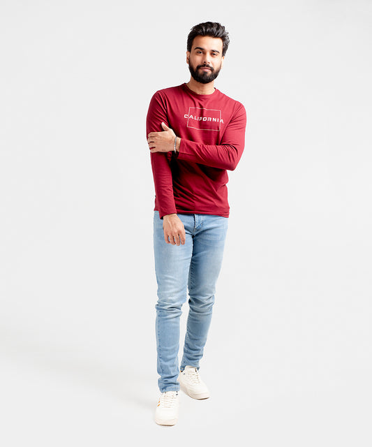 HR Clothing Men's Full Sleeves T-Shirt - Maroon California