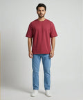 HR Clothing Men's Maroon Drop Shoulder T-Shirt - TSH-7208