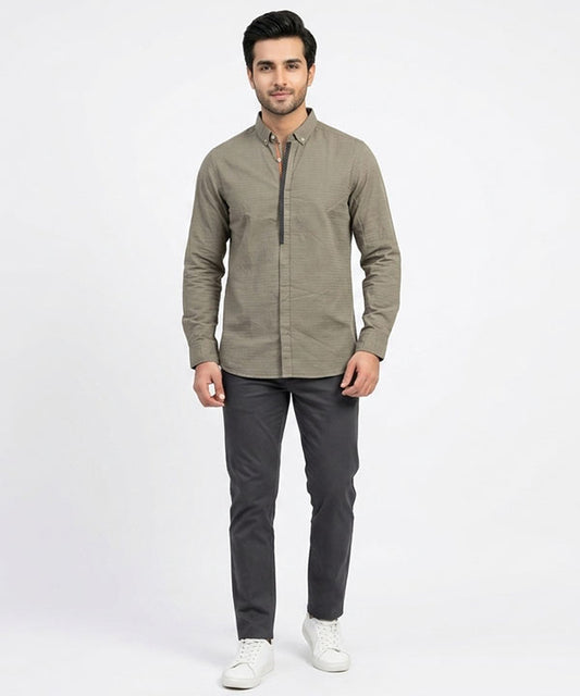 Men's Casual Shirt - Green Stripe Shc-1619 ORG