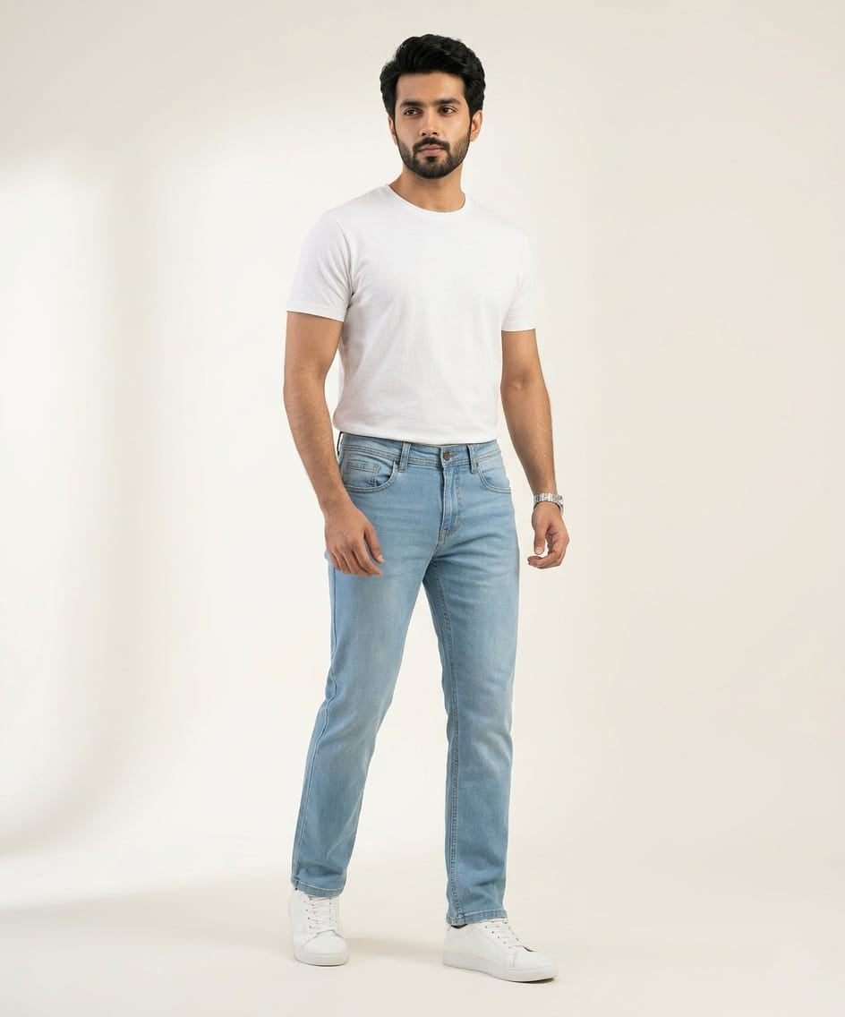 Men's Denim Straight Fit Jeans - Sky-Blue - JP-2260