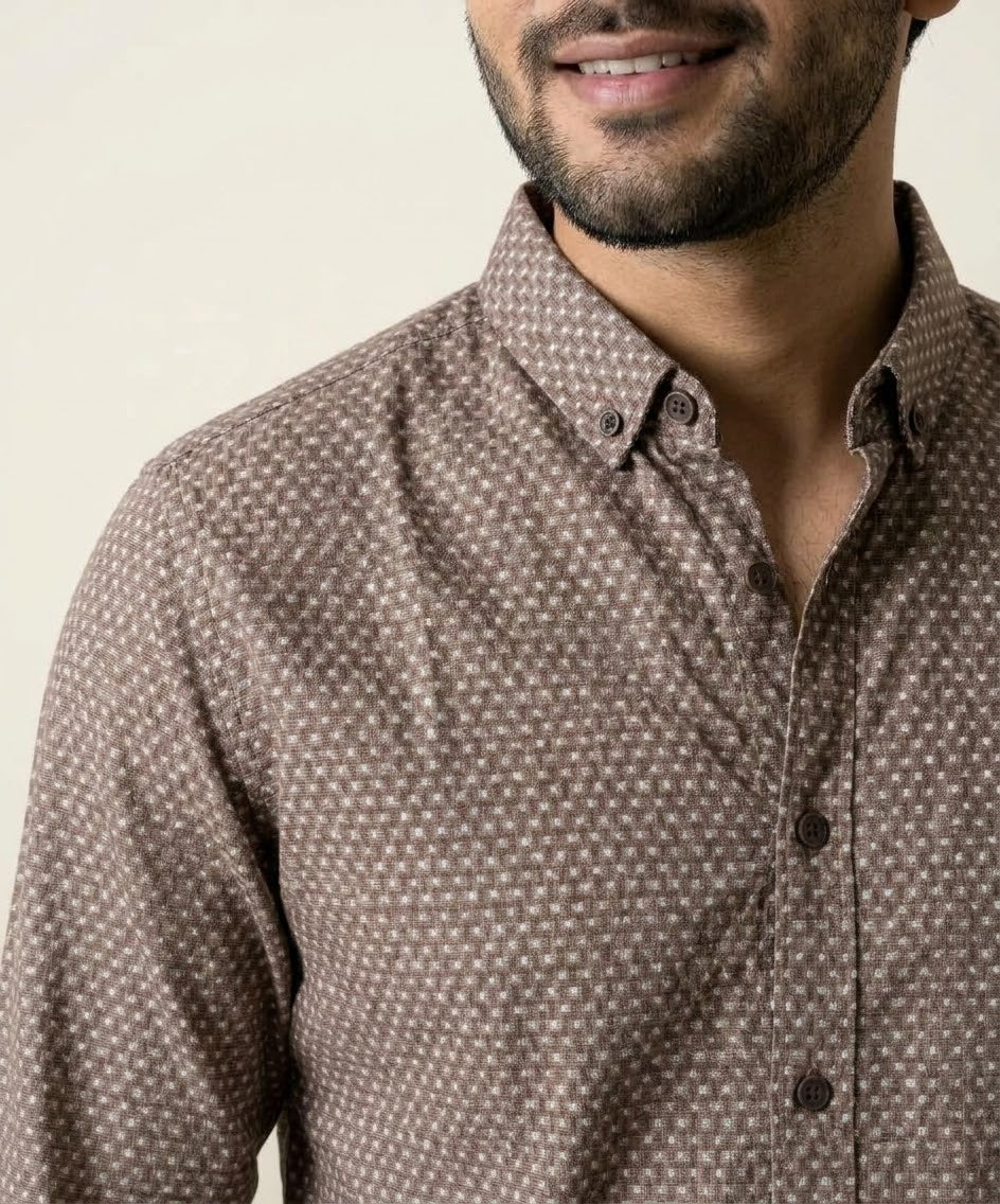 Men's Casual Shirt - Brown-Dotted Shc-1717 (ORG-H)
