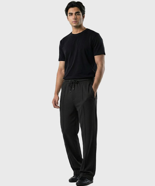 Men's Baggy Waffle French Trousers - Black Lwr-0592