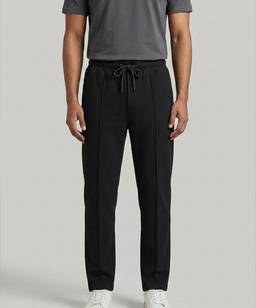 Waffle Knit Elastic Waist Trousers - Black Lwr-0694