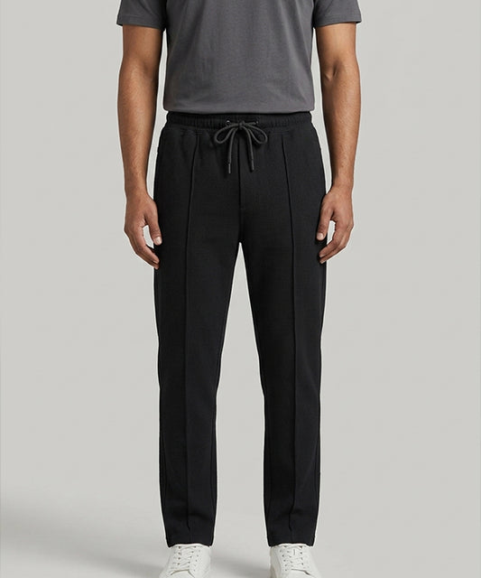 Waffle Knit Elastic Waist Trousers - Black Lwr-0694