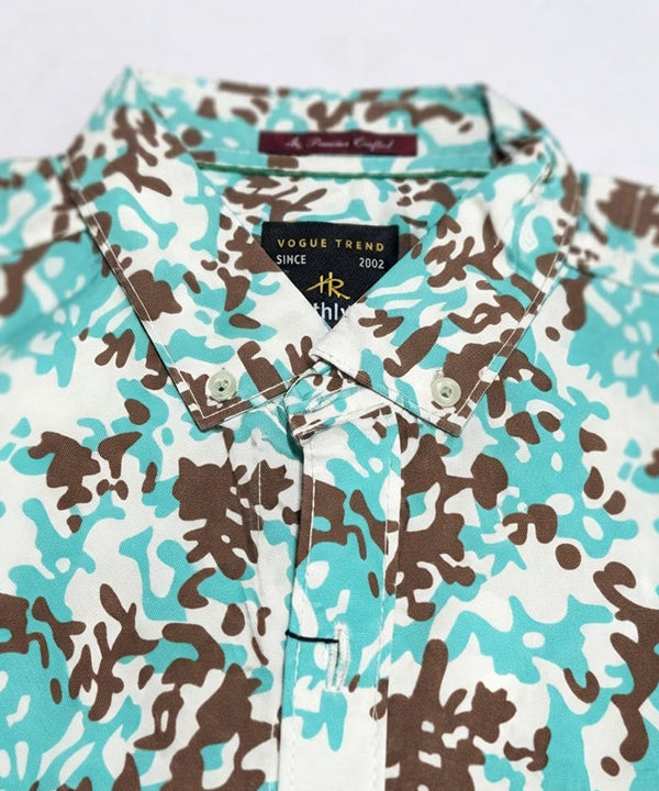 Men's Casual Printed Ferozi Half Sleves Shc-1776 (H)