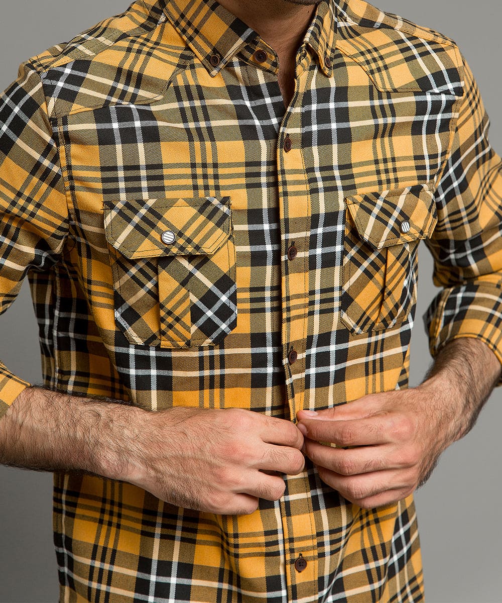 Men's Casual Checkered Shirt - Yellow Shc-1980 (ORG)