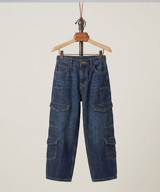Boys Navy Multi-Pocket Baggy Jeans- Bjp-0299