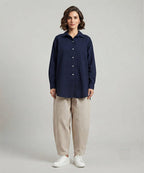 Women's Western Longline Collared Shirt Navy LSH-0107