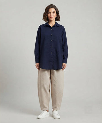 Women's Longline Collared Shirt Navy LSH-0107