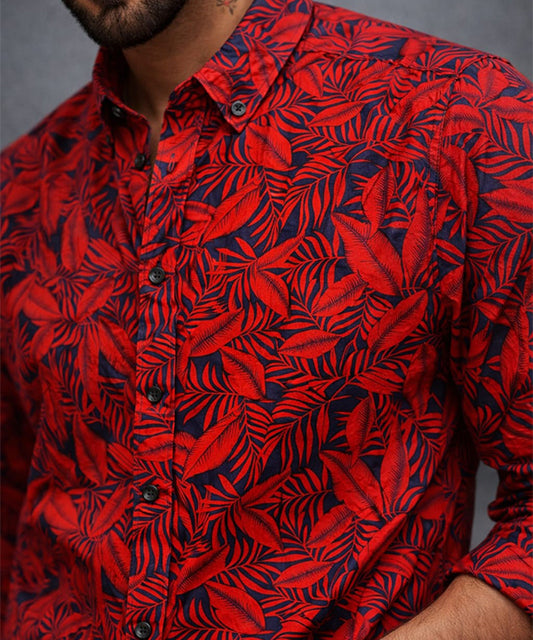 Men's Casual Shirt - Shc-1077 Red Floral