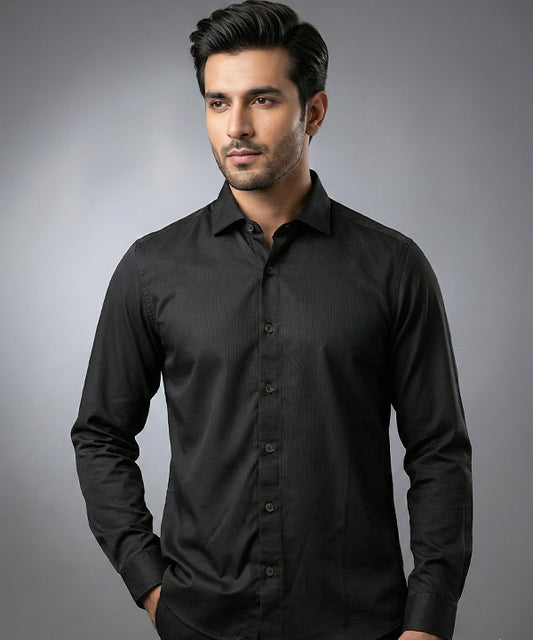 Men's Casual Shirt - Black Stripe Shc-1972 Strech Fabric (ORG)