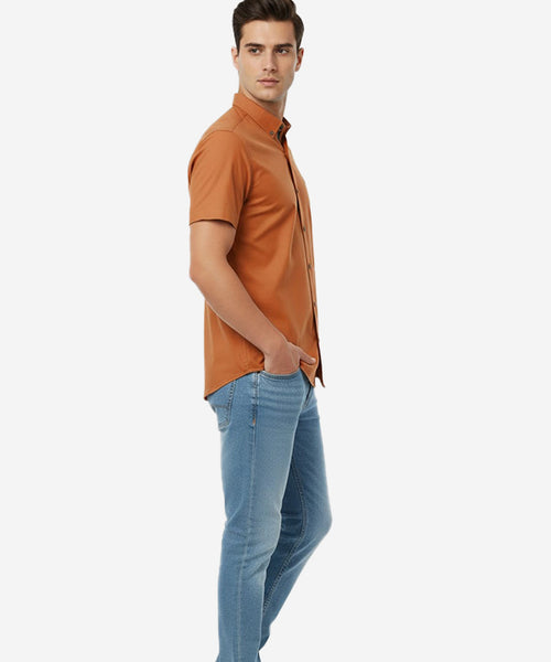 Men's Casual Shirt Half Sleeves - Rust Shc-1927 Strech Fabric (ORG)