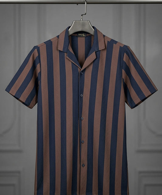 Men's Casual Shirt Half Sleeves - SHC-3069 Navy blue Stripe ( ORG )