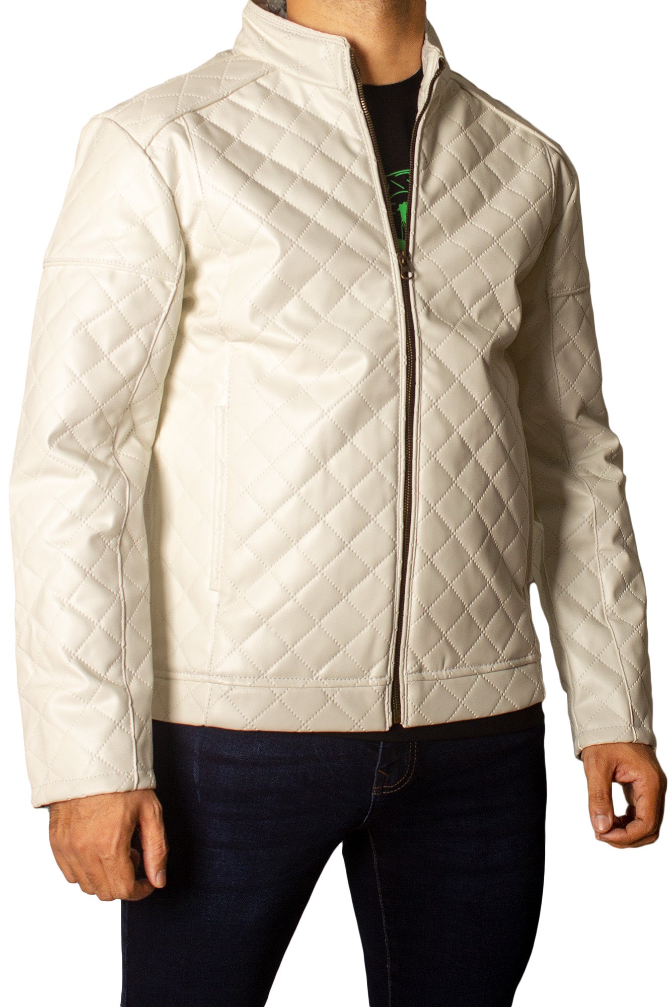 Men's Faux Leather Jacket Jk-0337 White