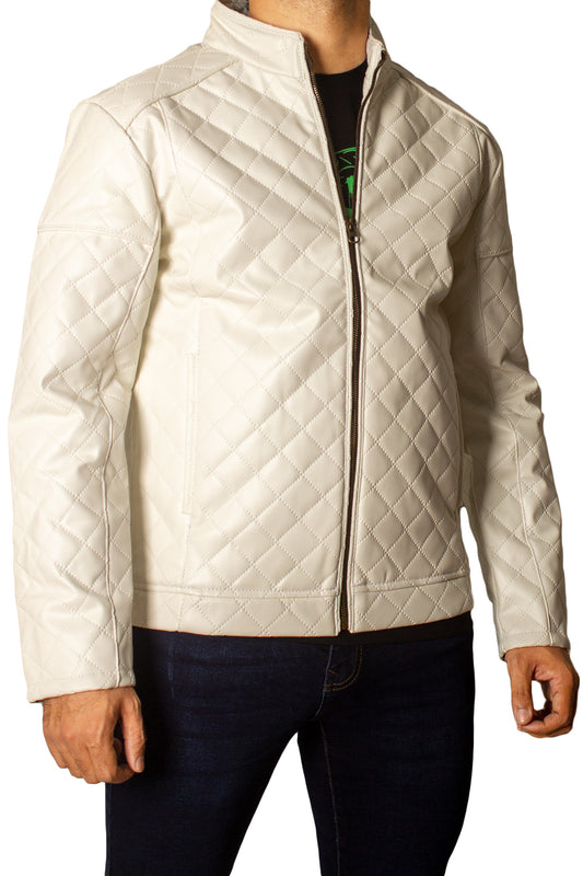 Men's Faux Leather Jacket Jk-0337 White