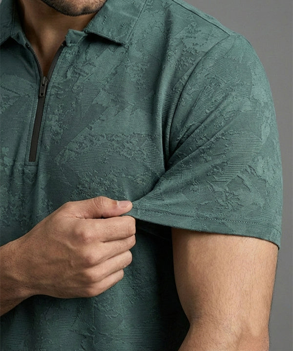 Men's T-Shirt Collar Green Zip Style Tsh-7024