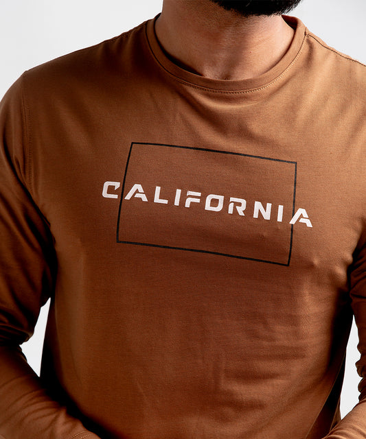 HR Clothing Men's Full Sleeves T-Shirt - Brown California