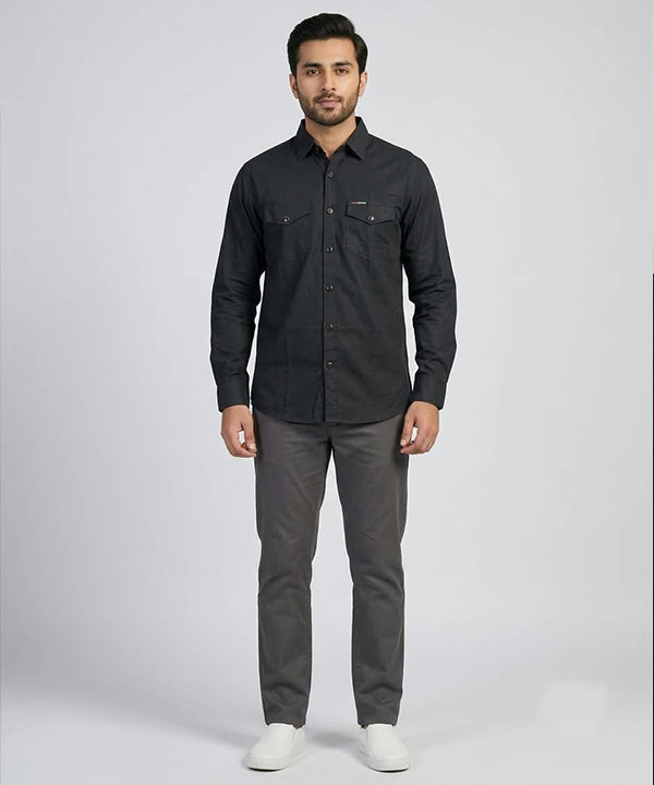 Men's Casual Shirt - Black-Stripe Shc-1486 - (ORG-H)