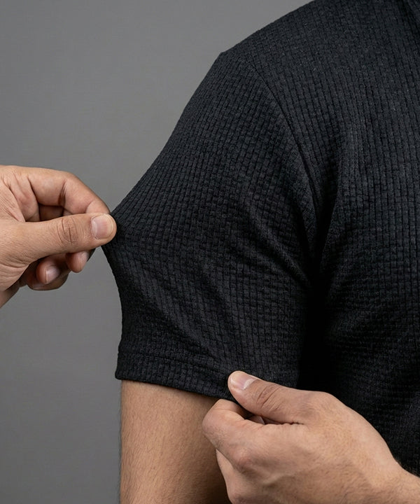 Men's T-Shirt Collar Black Zip Style Tsh-7020